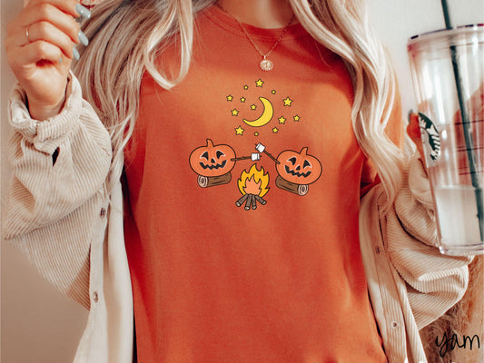 The Cozy Pumpkins Camping Comfort Colors Shirt, Camping Smores Tee, Camp Halloween Shirt, Cute Spooky Tee, Camping Gift Halloween