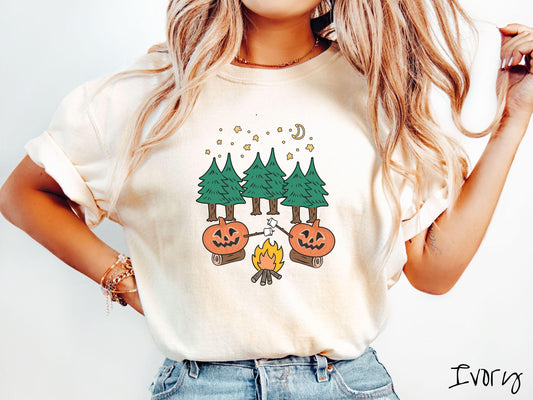 The Cozy Forest Pumpkins Camping Comfort Colors Shirt, Camping Ghost Tee, Camp Halloween Shirt, Cute Spooky Tee, Camping Gift Halloween