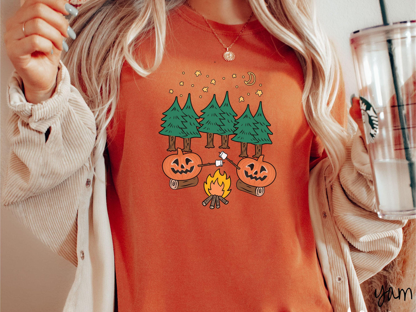 The Cozy Forest Pumpkins Camping Comfort Colors Shirt, Camping Ghost Tee, Camp Halloween Shirt, Cute Spooky Tee, Camping Gift Halloween