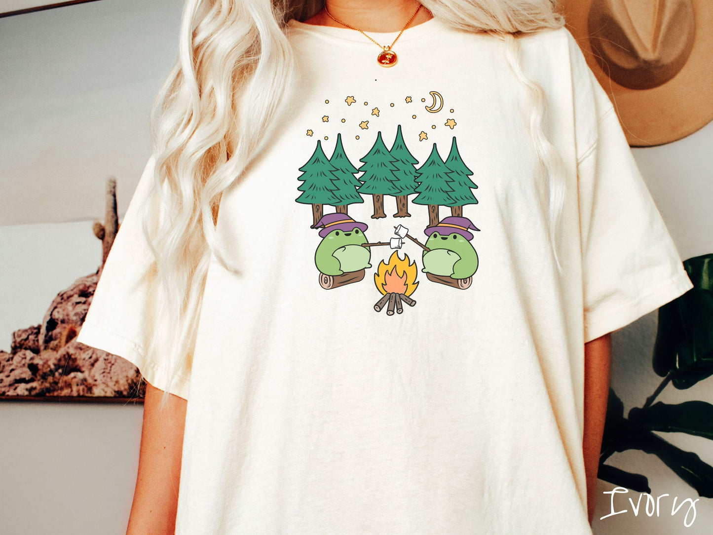 The Witch Frogs Forest Camping Comfort Colors Shirt, Camping Ghost Tee, Camp Halloween Shirt, Cute Spooky Tee, Camping Gift Halloween