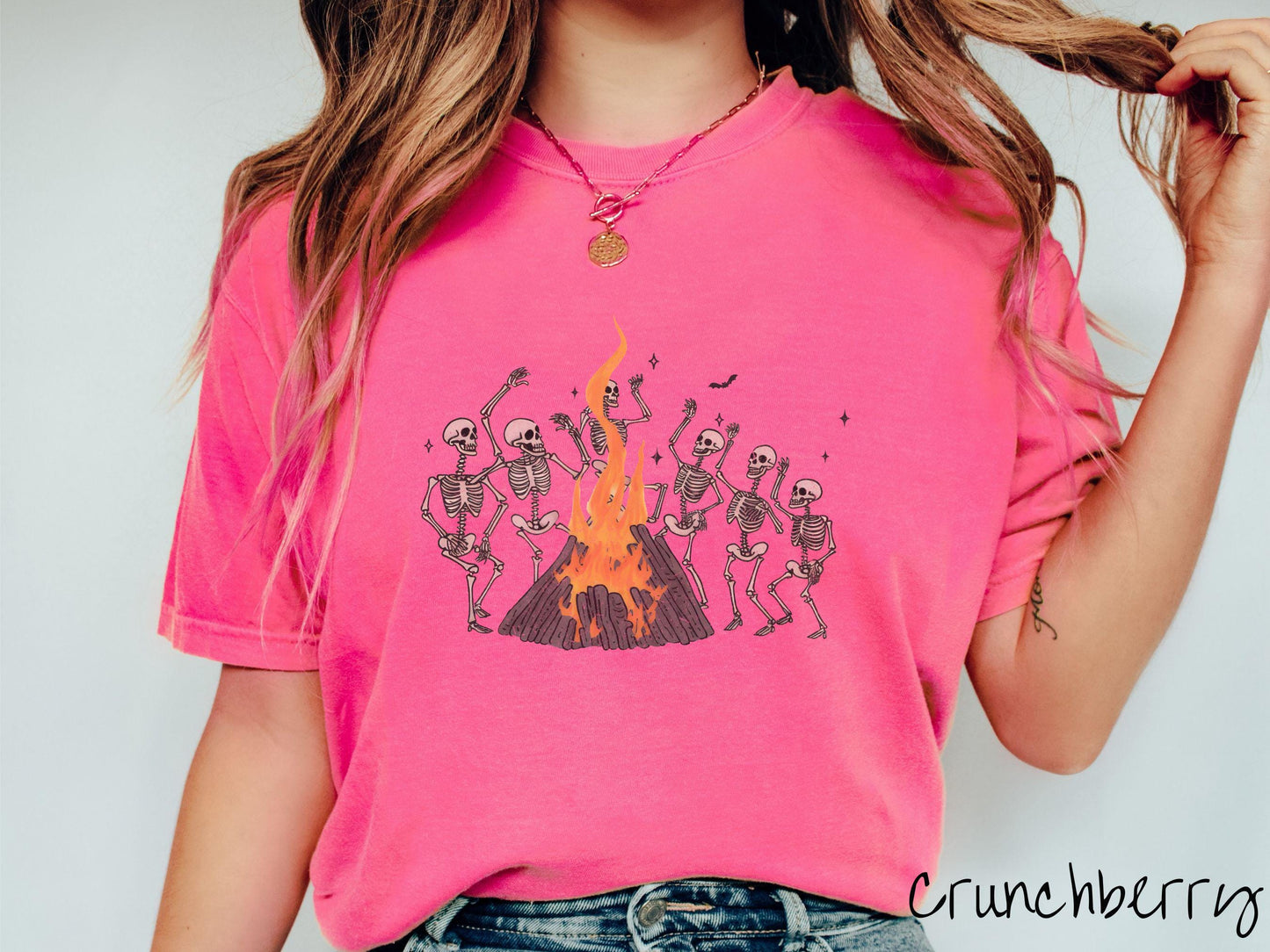 Vintage Dancing Skeletons Bonfire Comfort Colors Shirt, Camping Ghost Tee, Gothic Skeletons Shirt, Cute Spooky Tee, Camping Gift Halloween