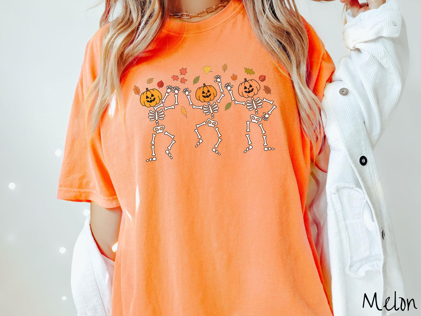 The Cozy Fall Dancing Skeletons Comfort Colors Shirt, Camping Ghost Tee, Fall Leaves, Cute Spooky Tee, Spooky Fall Shirt