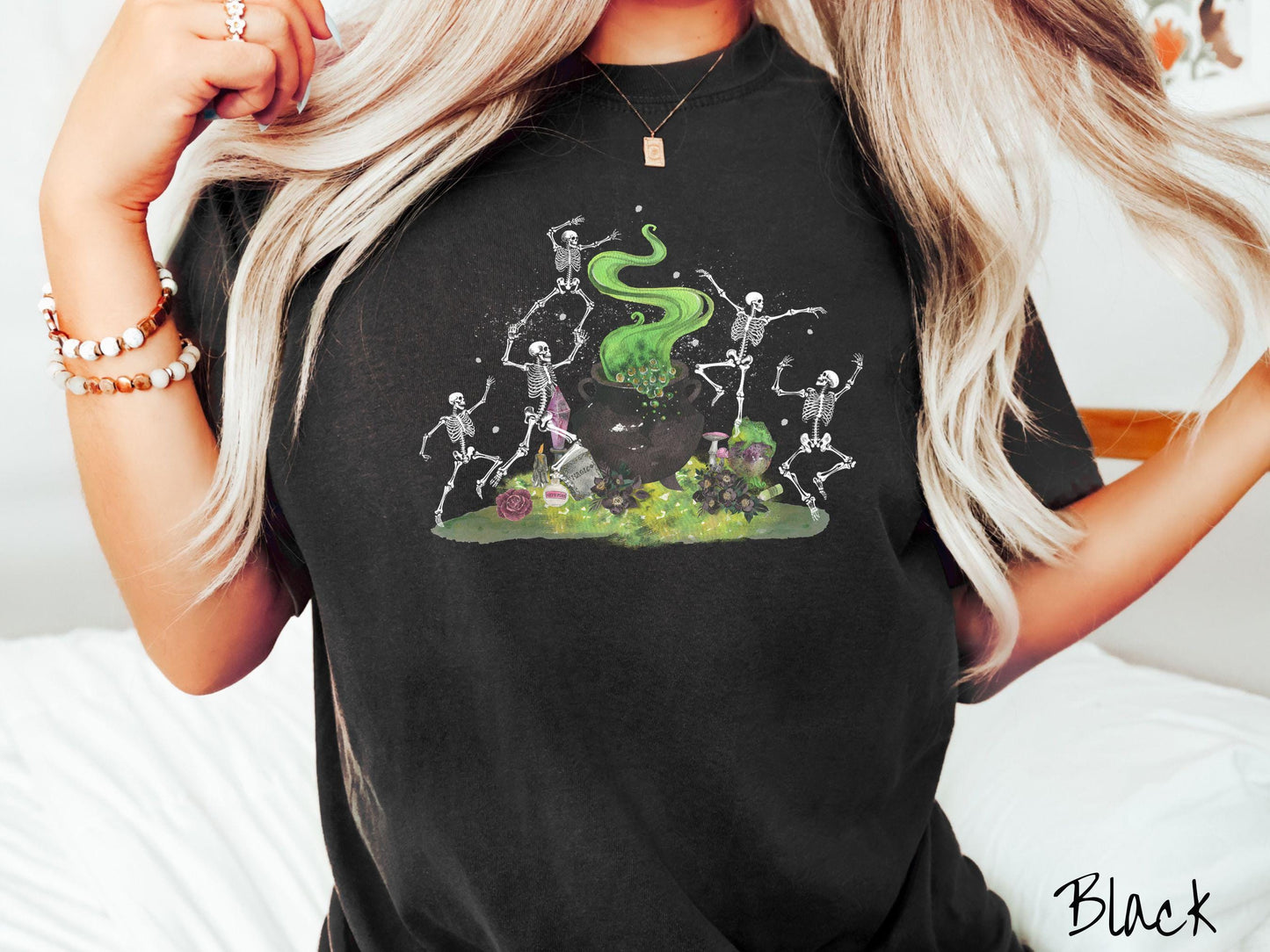 The Witchy Dancing Skeletons Comfort Colors Shirt, Witch Cauldron Potion Tee, Fall Leaves, Cute Spooky Tee, Spooky Fall Shirt
