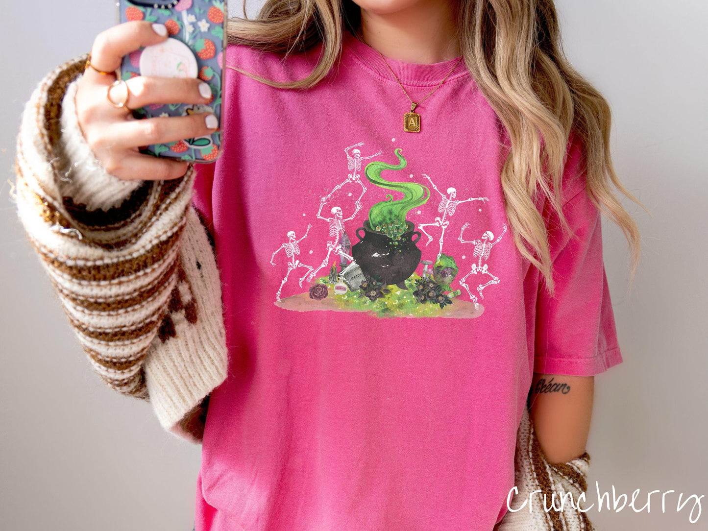 The Witchy Dancing Skeletons Comfort Colors Shirt, Witch Cauldron Potion Tee, Fall Leaves, Cute Spooky Tee, Spooky Fall Shirt