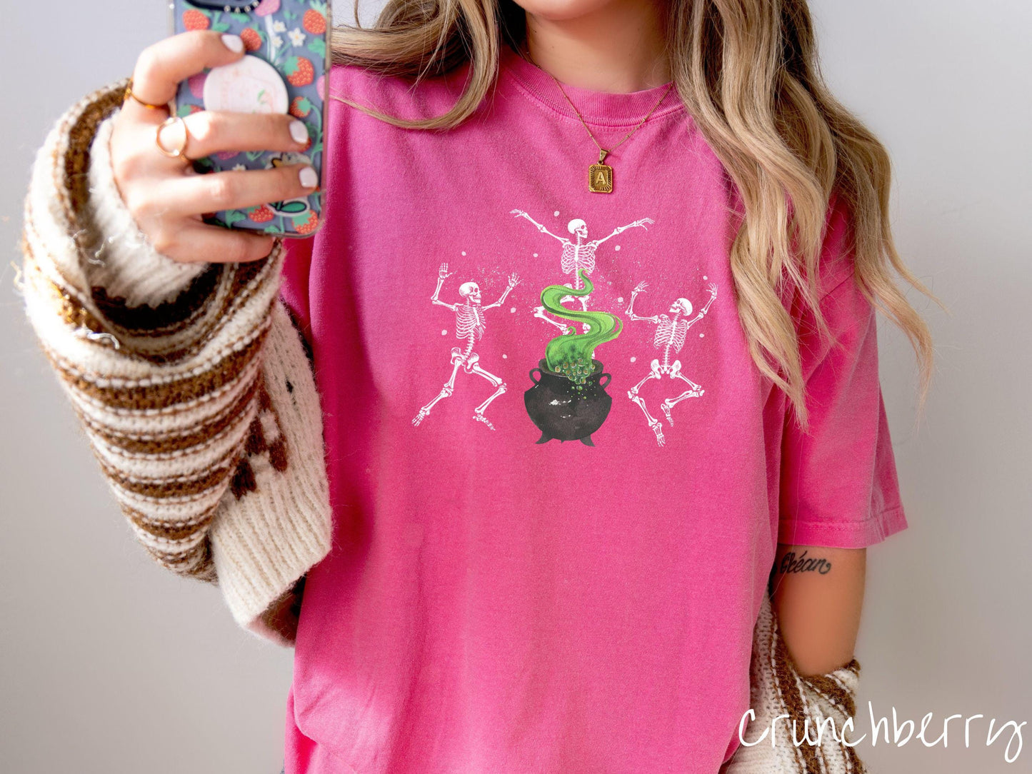 The Vintage Dancing Skeletons Cauldron Comfort Colors Shirt, Skeleton Lover Tee, Gothic Skeletons Shirt, Cute Spooky Tee, Halloween Gift