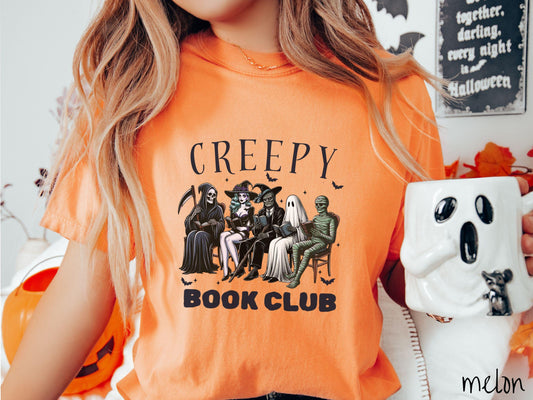 The Creepy Book Club Comfort Colors Shirt, Horror Monsters Shirt, Cute Spooky Tee, Halloween Gift, Retro Halloween