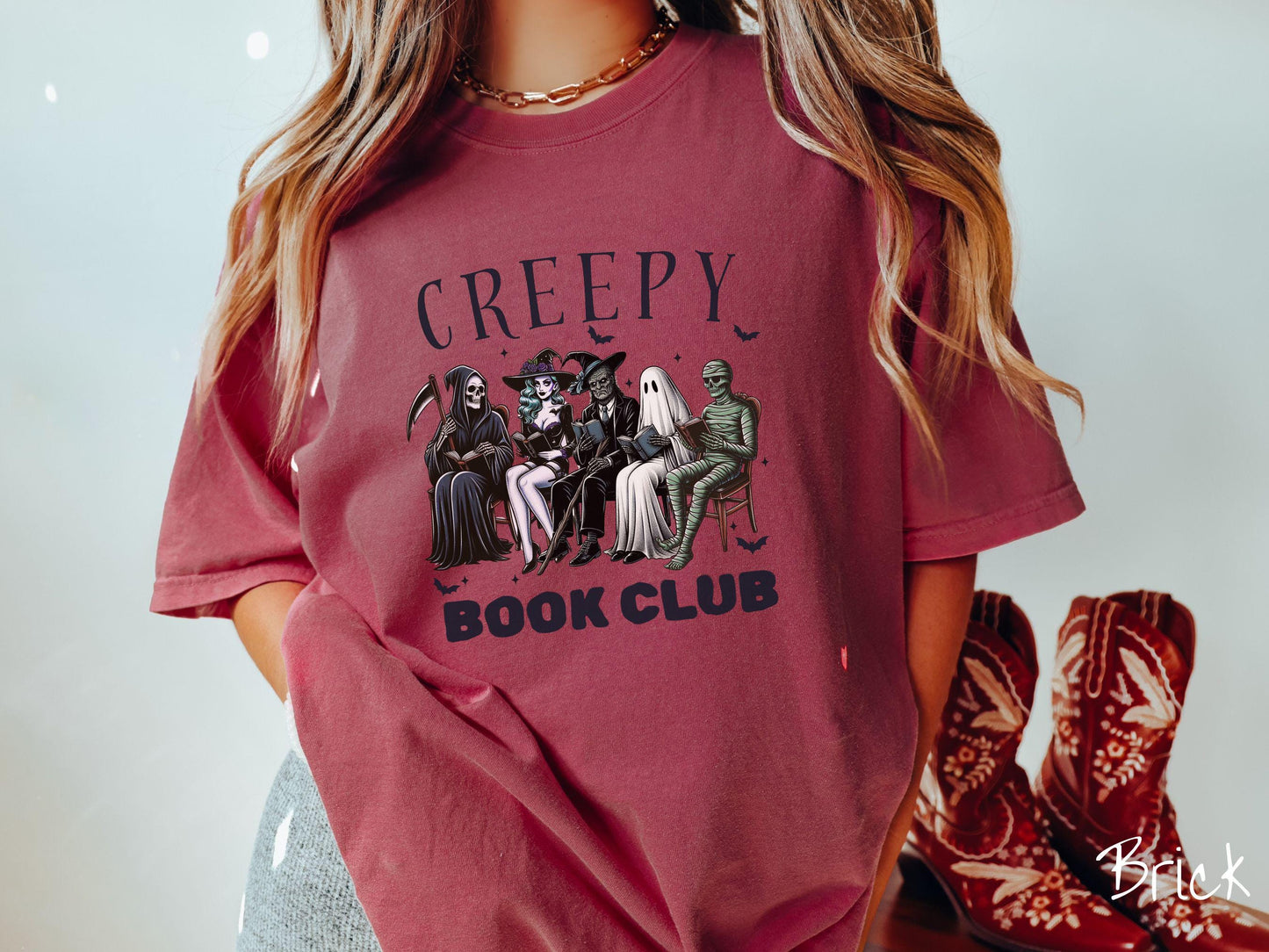 The Creepy Book Club Comfort Colors Shirt, Horror Monsters Shirt, Cute Spooky Tee, Halloween Gift, Retro Halloween