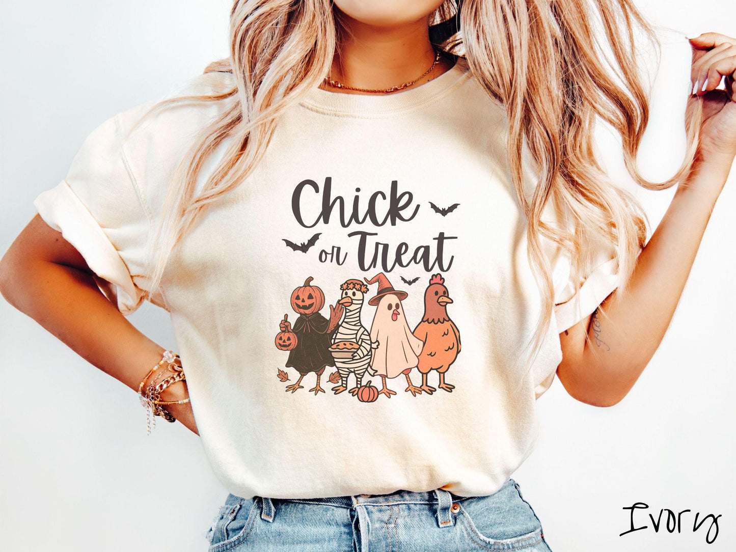 The Chick or Treat Comfort Colors Shirt, Halloween Chicken Shirt, Cute Spooky Tee, Halloween Gift, Retro Halloween