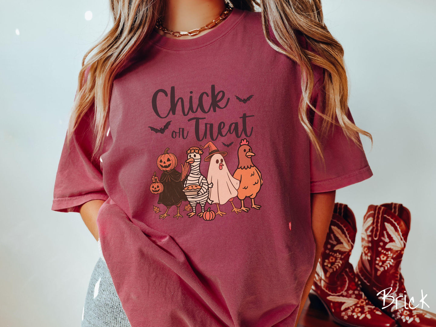The Chick or Treat Comfort Colors Shirt, Halloween Chicken Shirt, Cute Spooky Tee, Halloween Gift, Retro Halloween