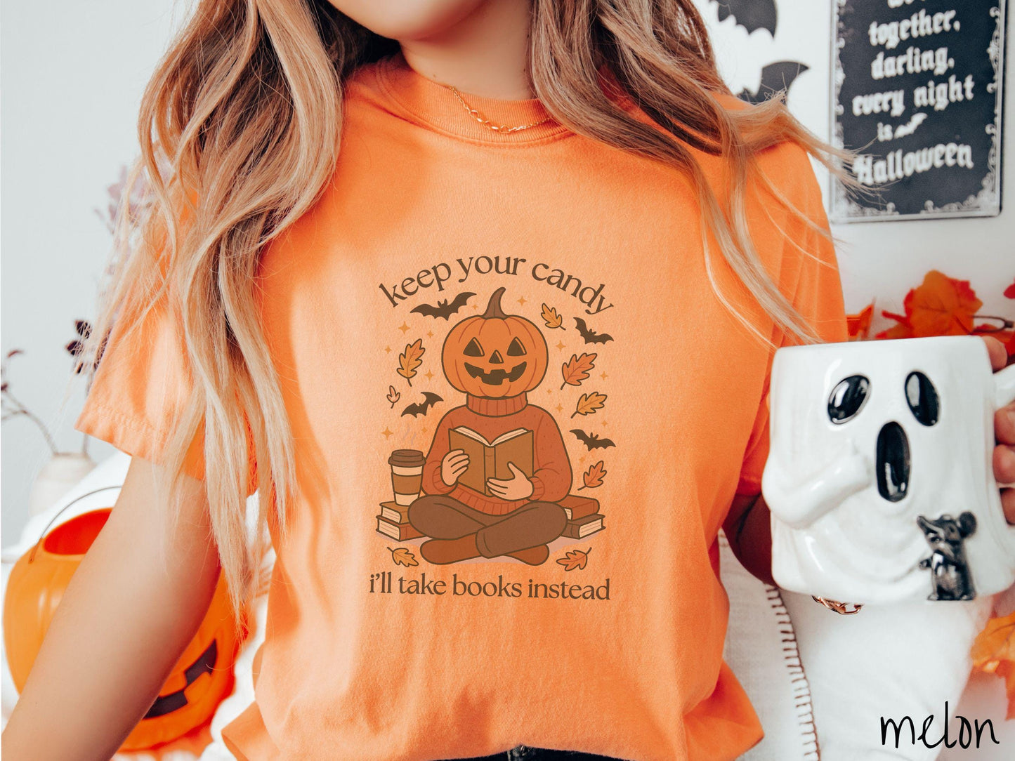 The Cozy Fall Books Pumpkin Comfort Colors Shirt, Warm Cozy Halloween Shirt, Cute Spooky Tee, Halloween Gift, Retro Halloween