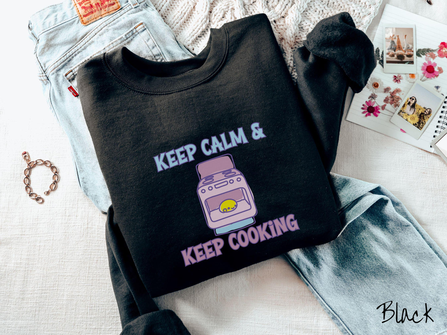 The Retro Bun In The Oven Gildan Sweatshirt, Gift This Colorful Pregnancy Shirt to your Friends! Keep Calm Cooking Top