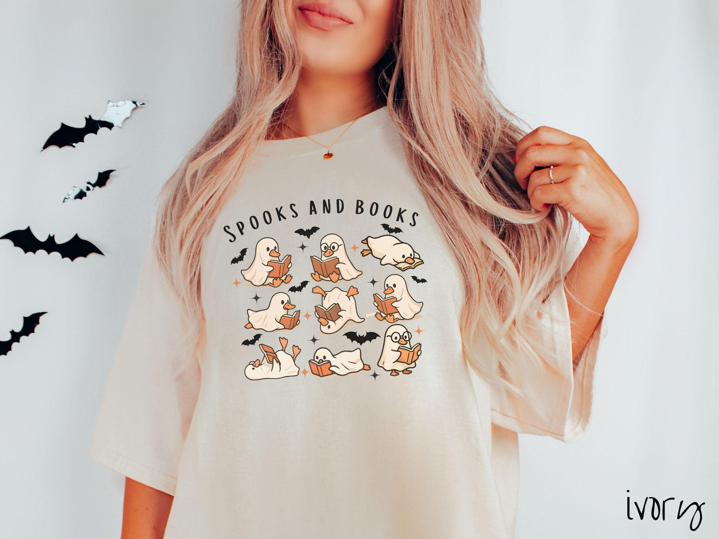 The Spooks and Books Teacher Comfort Colors Shirt, Vintage Goose Halloween Shirt, Cute Spooky Tee, Halloween Gift, Retro Halloween