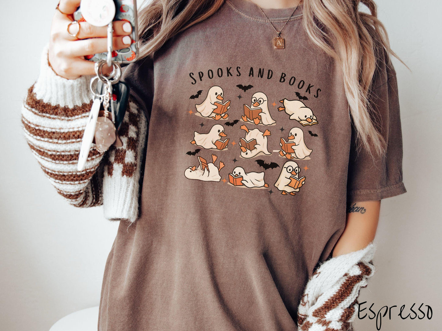 The Spooks and Books Teacher Comfort Colors Shirt, Vintage Goose Halloween Shirt, Cute Spooky Tee, Halloween Gift, Retro Halloween