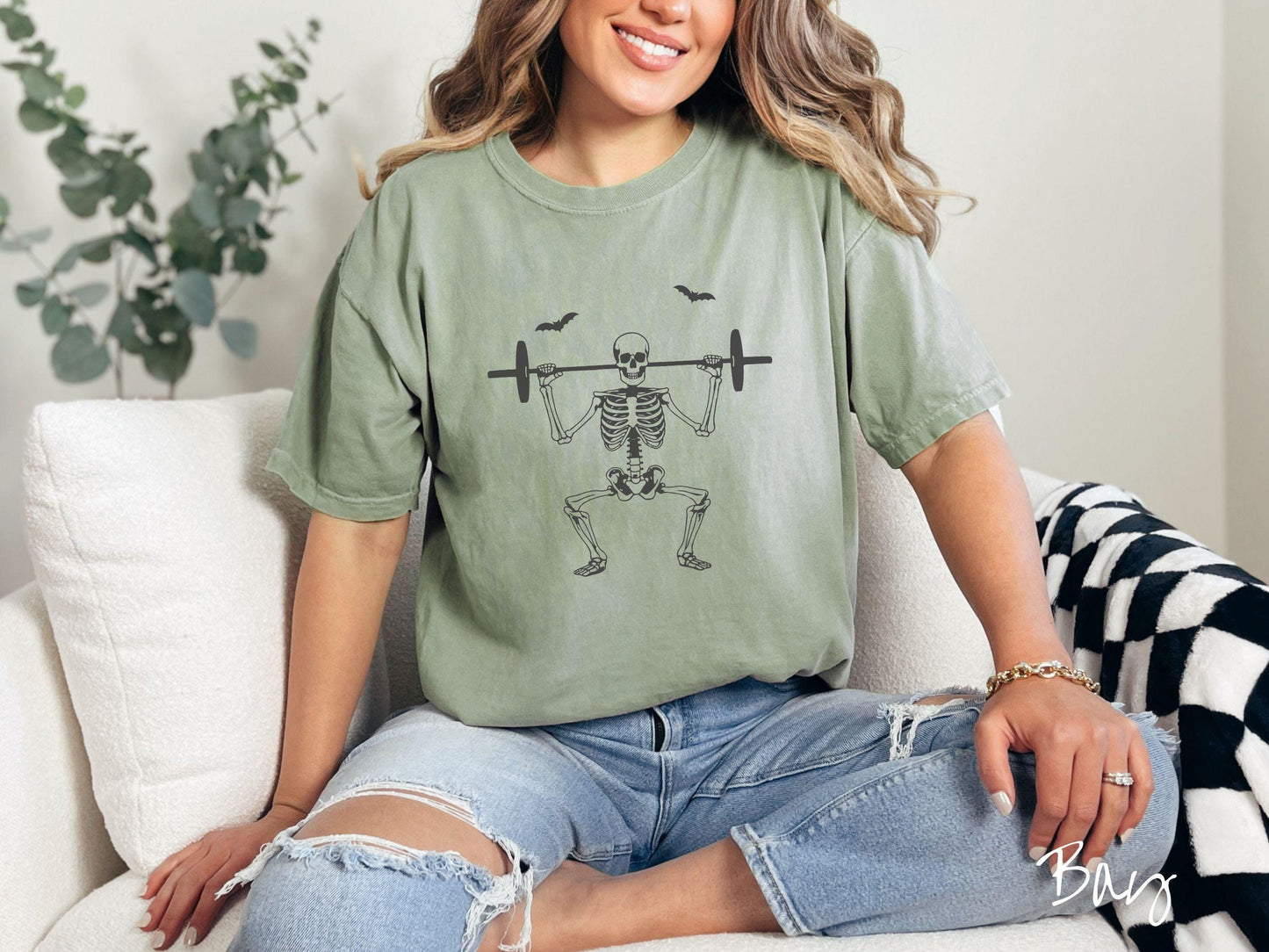 The Squatting Skeleton Comfort Colors Shirt, Skeleton Weight Lifting Tee, Gothic Skeletons Shirt, Cute Spooky Tee, Halloween Gift