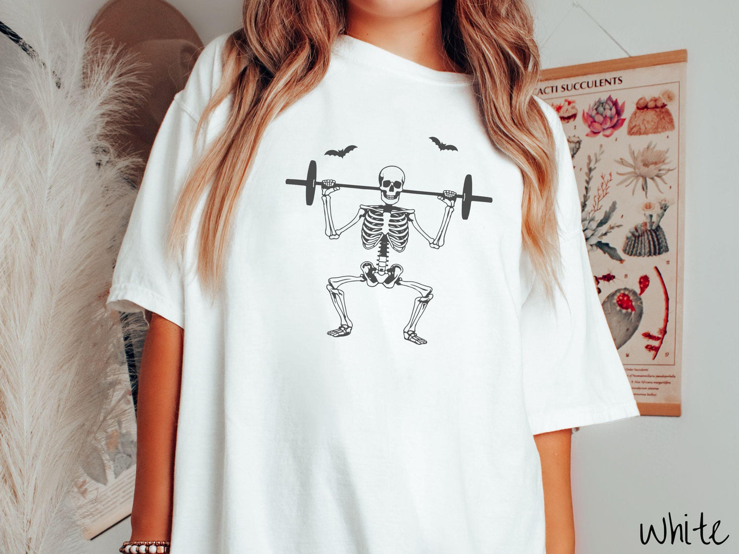 The Squatting Skeleton Comfort Colors Shirt, Skeleton Weight Lifting Tee, Gothic Skeletons Shirt, Cute Spooky Tee, Halloween Gift