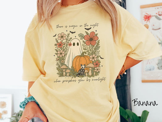 The Storybook Halloween Ghost Scene Comfort Colors Shirt, Pumpkin Patch Shirt, Cute Spooky Tee, Halloween Gift, Retro Halloween