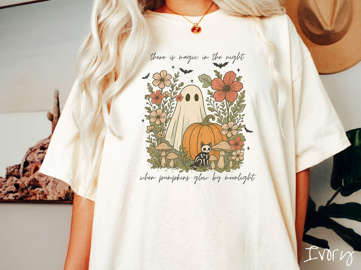 The Storybook Halloween Ghost Scene Comfort Colors Shirt, Pumpkin Patch Shirt, Cute Spooky Tee, Halloween Gift, Retro Halloween