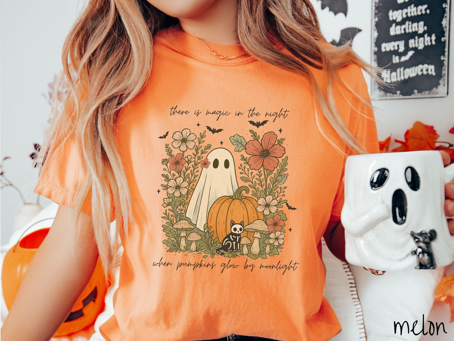 The Storybook Halloween Ghost Scene Comfort Colors Shirt, Pumpkin Patch Shirt, Cute Spooky Tee, Halloween Gift, Retro Halloween