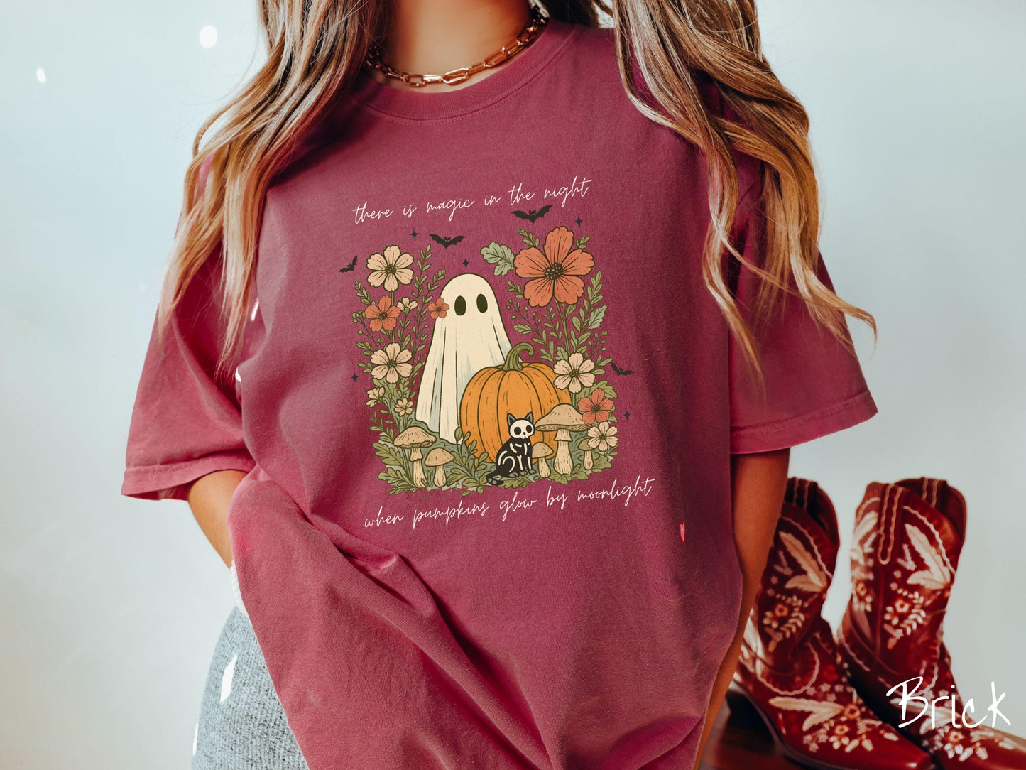 The Storybook Halloween Ghost Scene Comfort Colors Shirt, Pumpkin Patch Shirt, Cute Spooky Tee, Halloween Gift, Retro Halloween