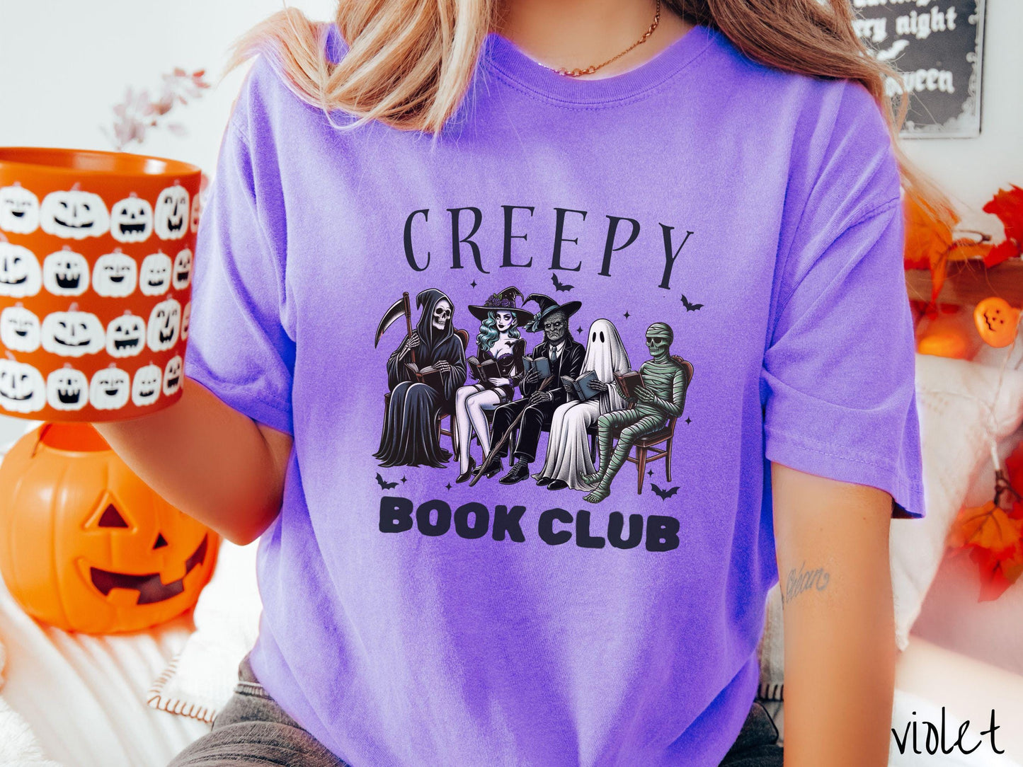 The Creepy Book Club Comfort Colors Shirt, Horror Monsters Shirt, Cute Spooky Tee, Halloween Gift, Retro Halloween