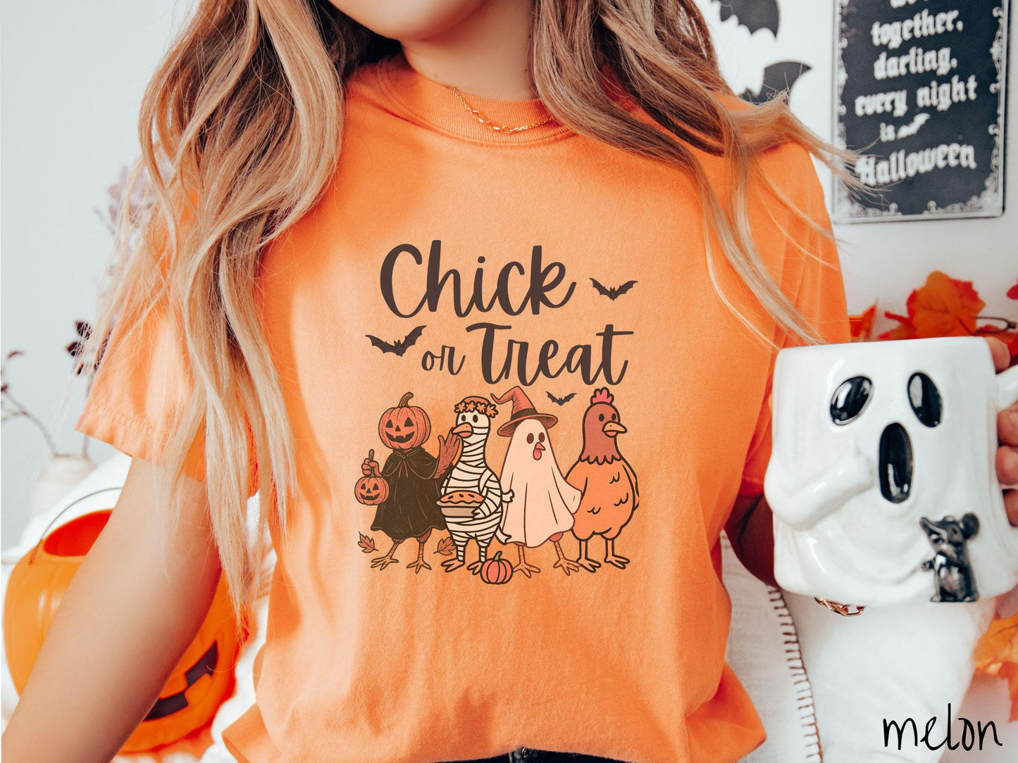 The Chick or Treat Comfort Colors Shirt, Halloween Chicken Shirt, Cute Spooky Tee, Halloween Gift, Retro Halloween