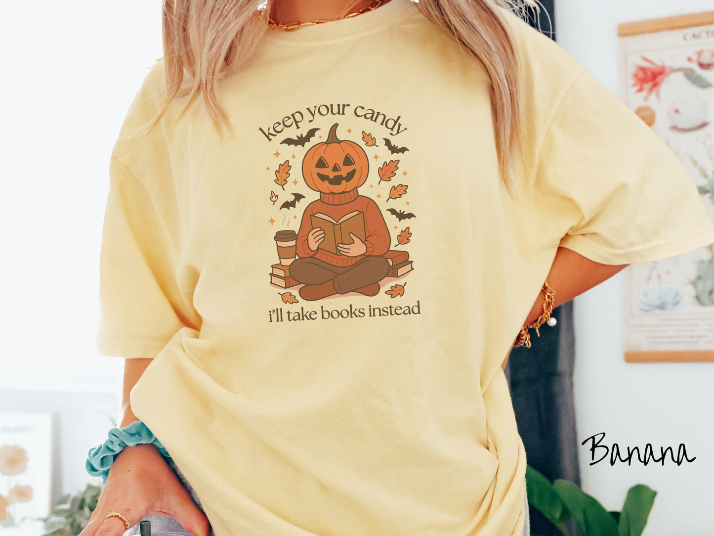 The Cozy Fall Books Pumpkin Comfort Colors Shirt, Warm Cozy Halloween Shirt, Cute Spooky Tee, Halloween Gift, Retro Halloween
