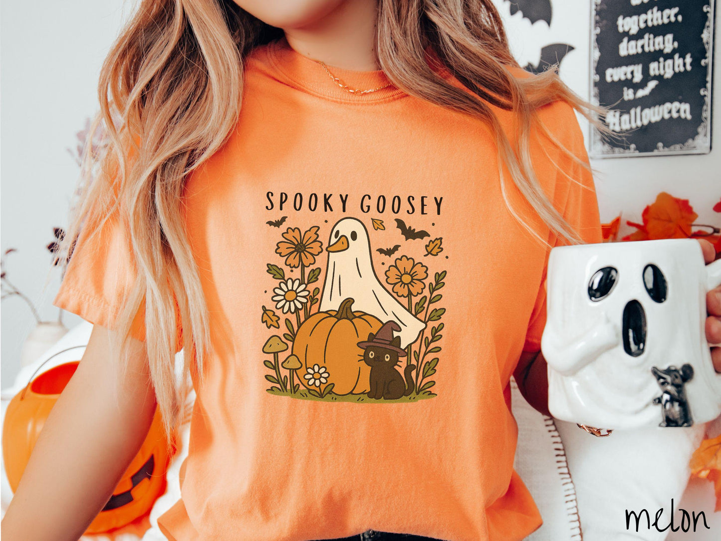 The Spooky Goosey and Cat Comfort Colors Shirt, Vintage Halloween Shirt, Cute Spooky Tee, Halloween Gift, Retro Halloween