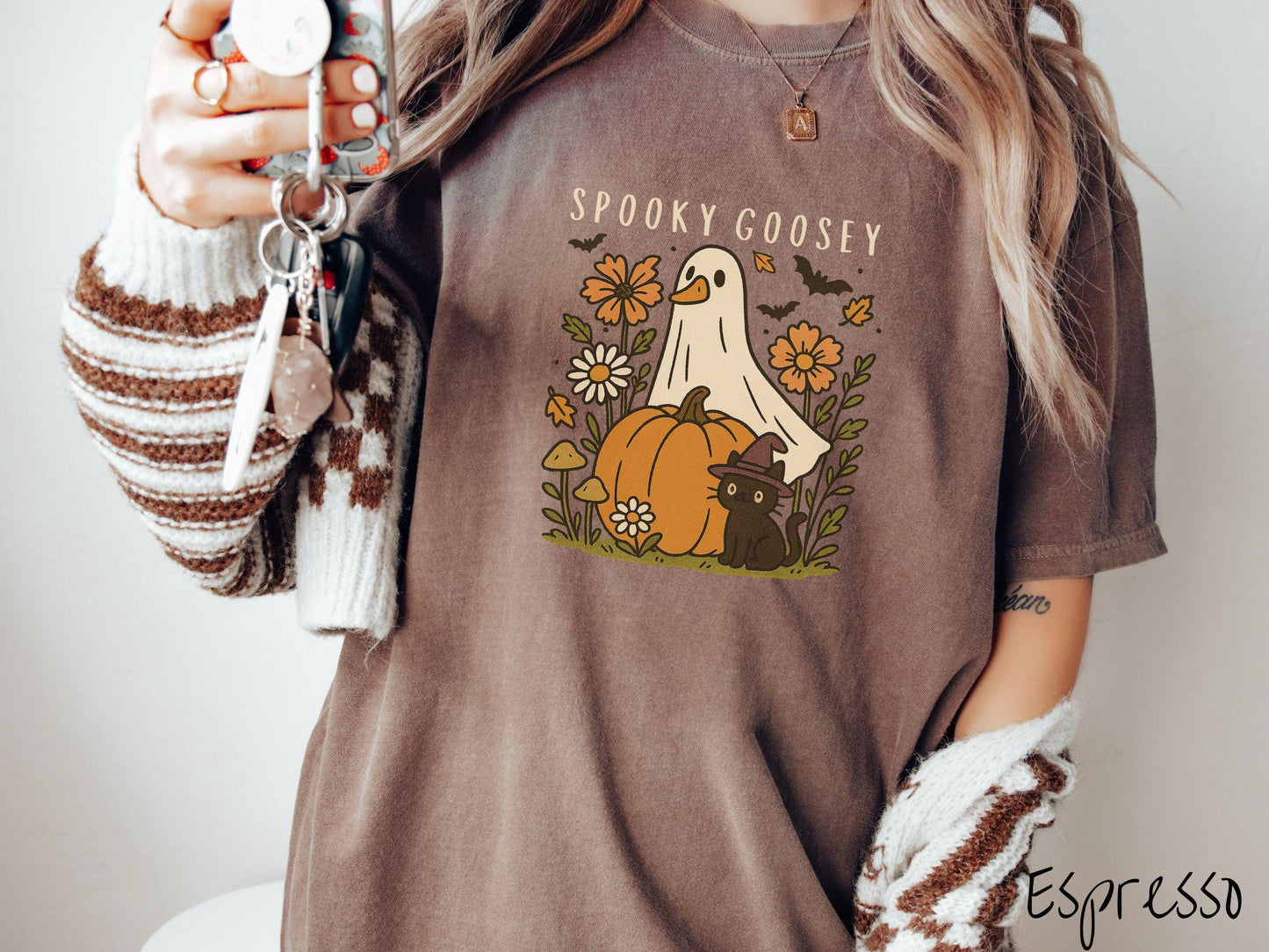 The Spooky Goosey and Cat Comfort Colors Shirt, Vintage Halloween Shirt, Cute Spooky Tee, Halloween Gift, Retro Halloween