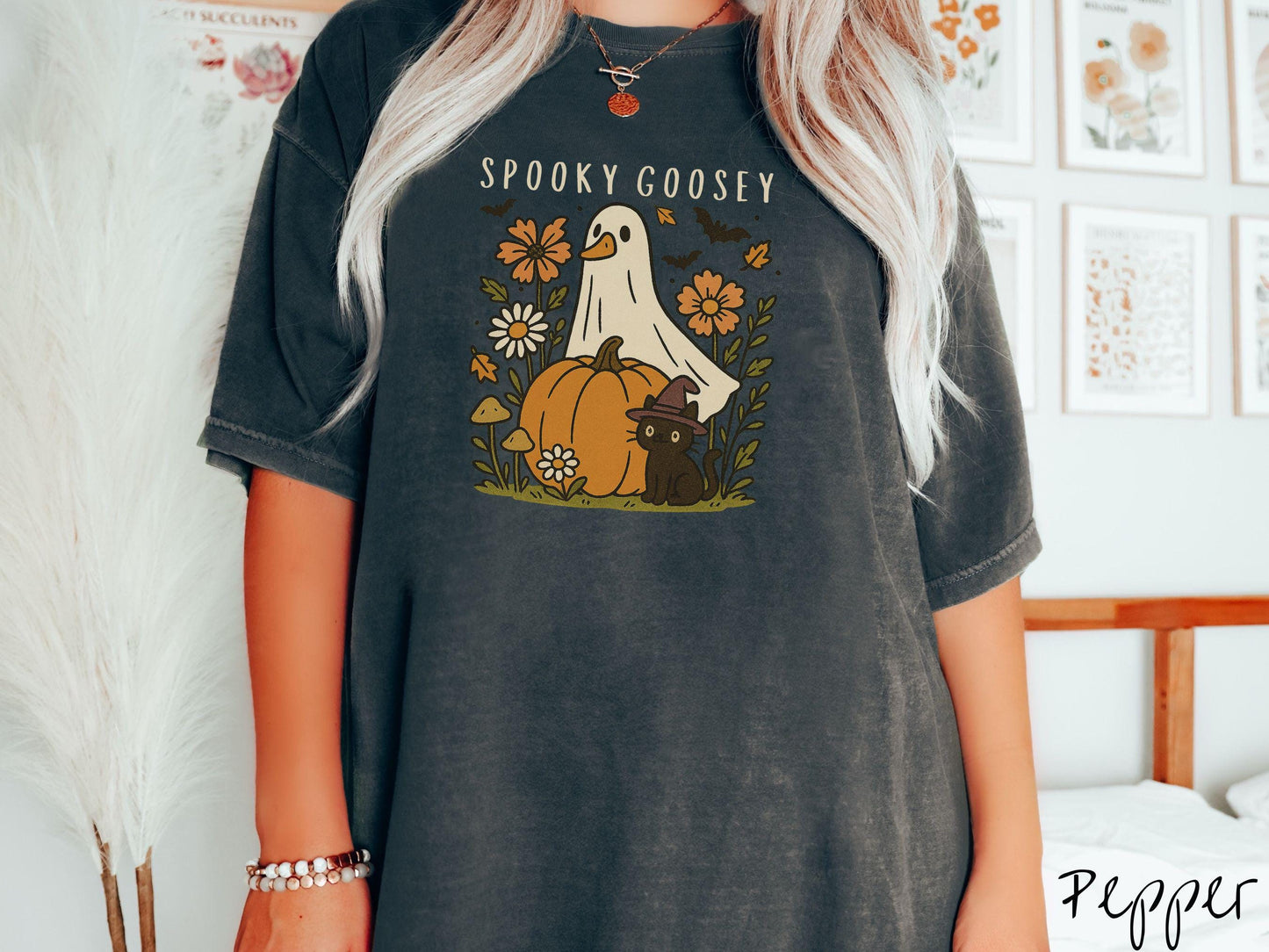 The Spooky Goosey and Cat Comfort Colors Shirt, Vintage Halloween Shirt, Cute Spooky Tee, Halloween Gift, Retro Halloween