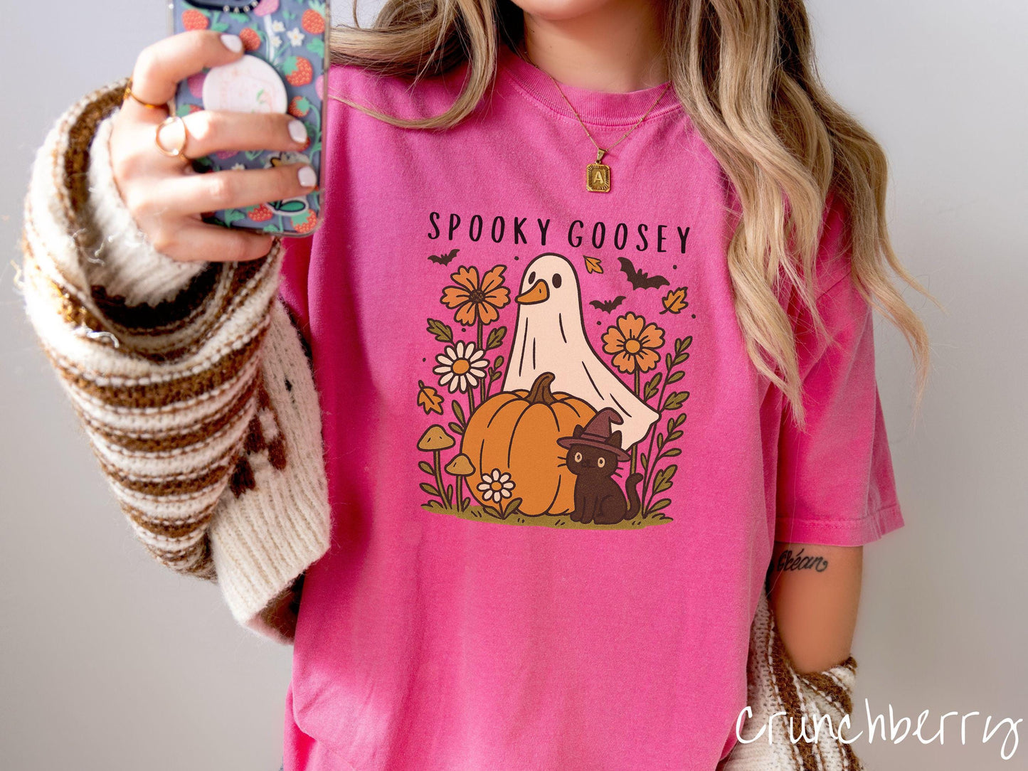 The Spooky Goosey and Cat Comfort Colors Shirt, Vintage Halloween Shirt, Cute Spooky Tee, Halloween Gift, Retro Halloween