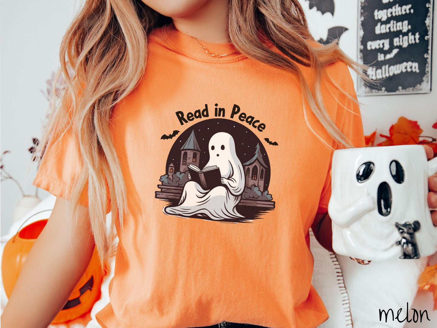 The Teacher Read in Peace Comfort Colors Shirt, Vintage Halloween Shirt, Cute Spooky Tee, Halloween Gift, Retro Halloween