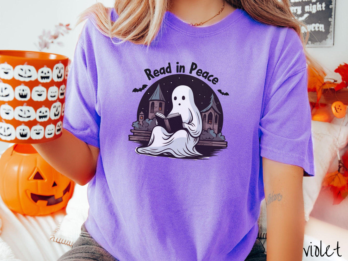 The Teacher Read in Peace Comfort Colors Shirt, Vintage Halloween Shirt, Cute Spooky Tee, Halloween Gift, Retro Halloween
