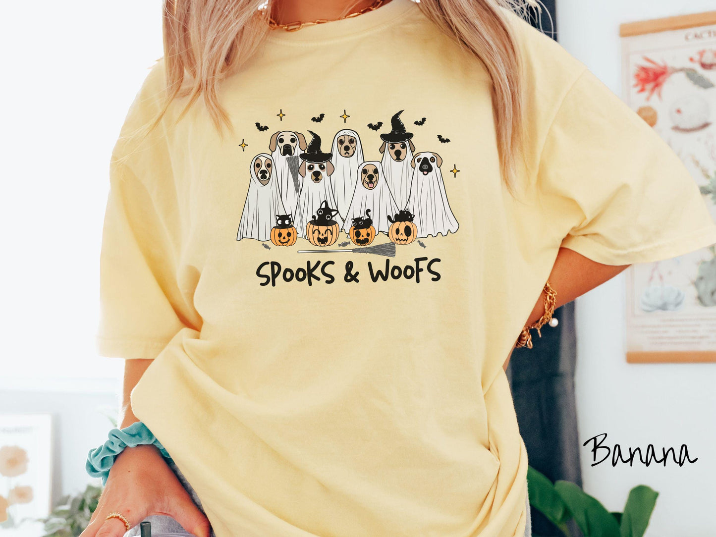 The Spooks and Woofs Comfort Colors Shirt, Vintage Halloween Dog Shirt, Cute Spooky Tee, Halloween Gift, Retro Halloween