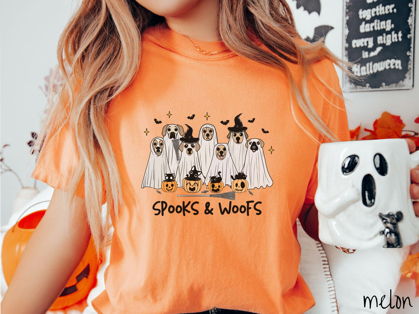 The Spooks and Woofs Comfort Colors Shirt, Vintage Halloween Dog Shirt, Cute Spooky Tee, Halloween Gift, Retro Halloween