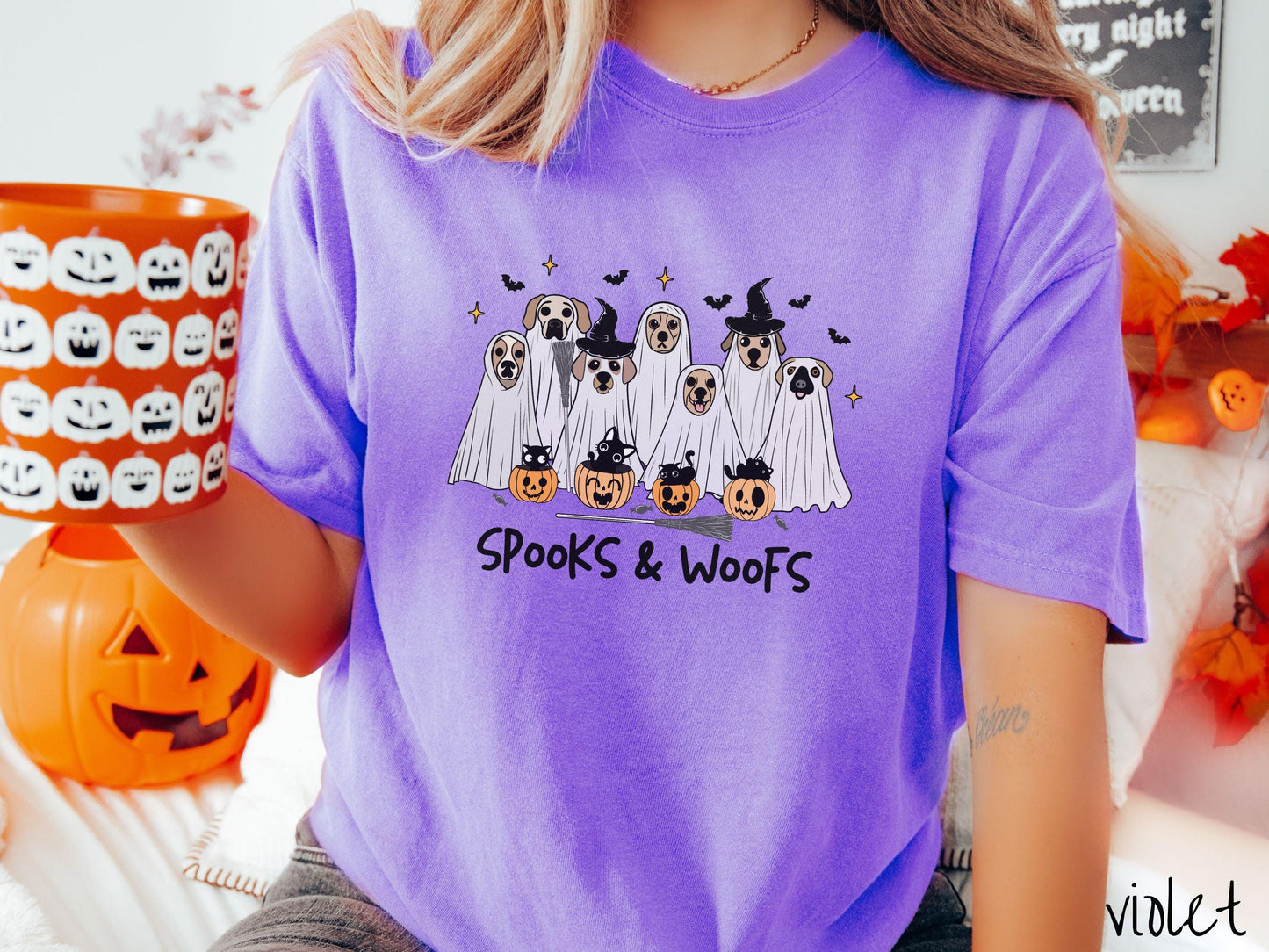 The Spooks and Woofs Comfort Colors Shirt, Vintage Halloween Dog Shirt, Cute Spooky Tee, Halloween Gift, Retro Halloween