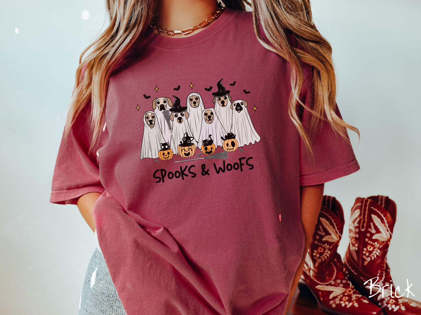 The Spooks and Woofs Comfort Colors Shirt, Vintage Halloween Dog Shirt, Cute Spooky Tee, Halloween Gift, Retro Halloween