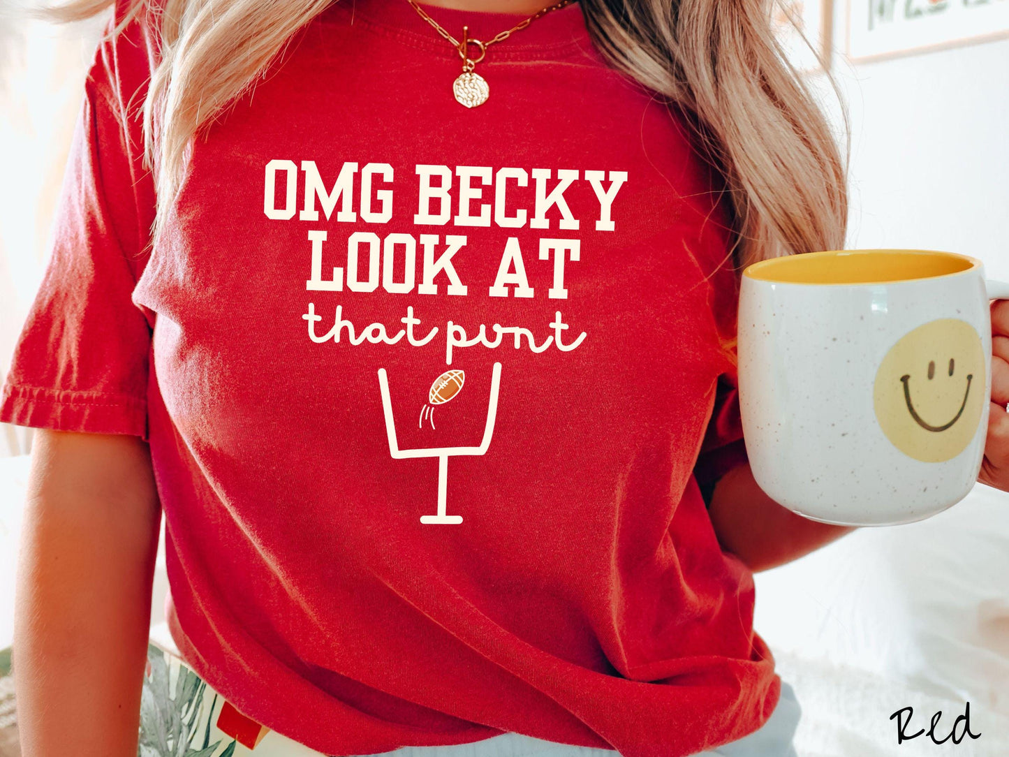The Funny Omg Becky Look at that Punt Comfort Colors Shirt, Gameday Football Tee, Football pun joke shirt