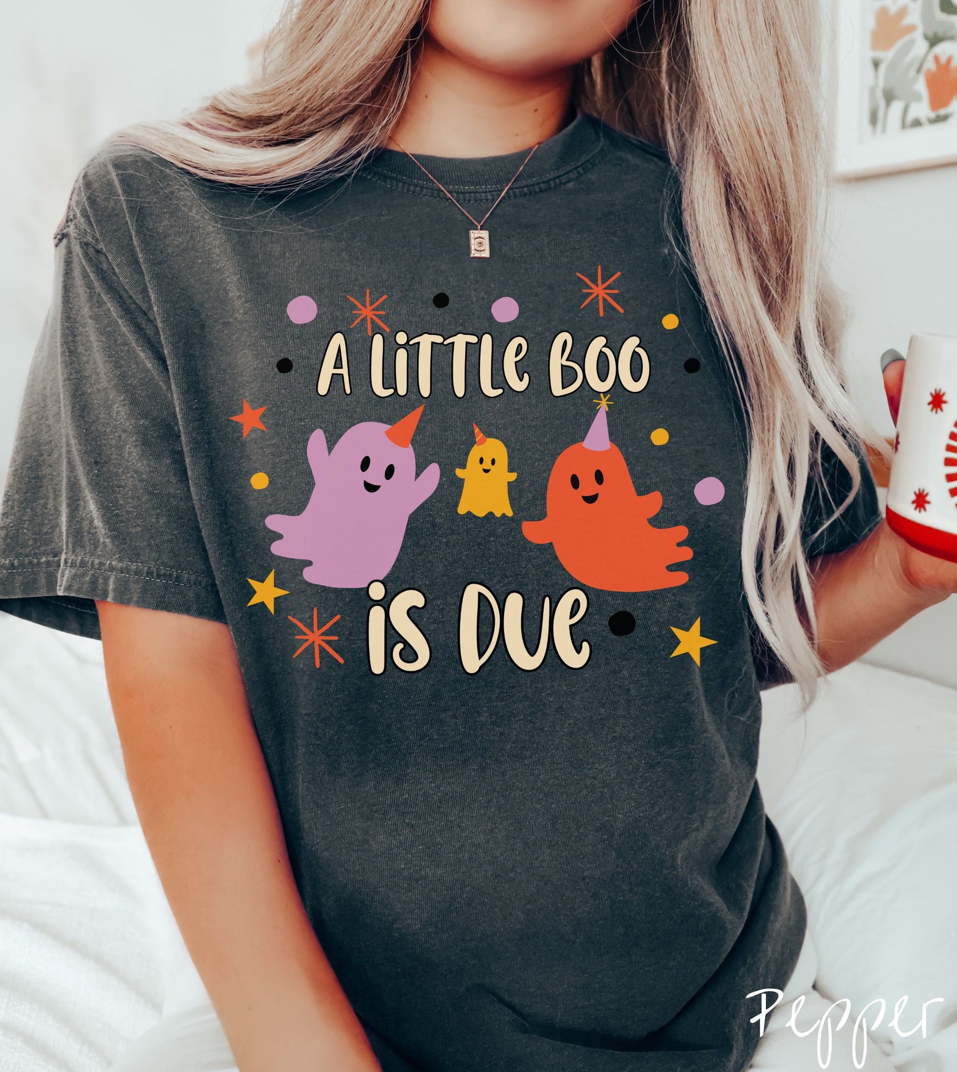 Comfort Colors Shirt, Halloween Pregnancy Announcement Shirt, Expecting Shirt, Pregnant Ghost Shirt, Little Boo is Due, Halloween Pregnancy