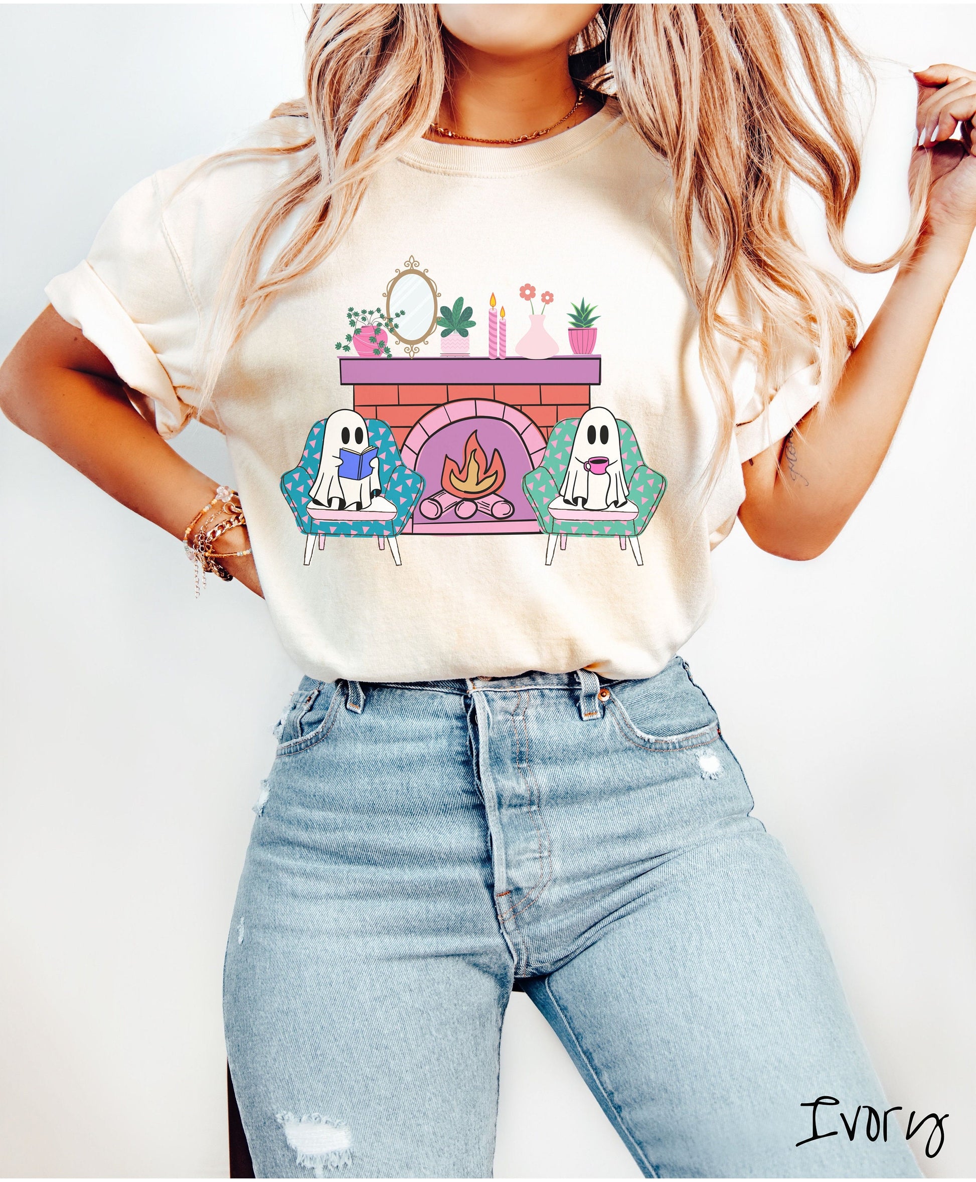 The Ghosts Sitting by the Fire Comfrot Colors T-shirt, Gift This Bookish Spooky Gift to the Book Lover in Your Life!
