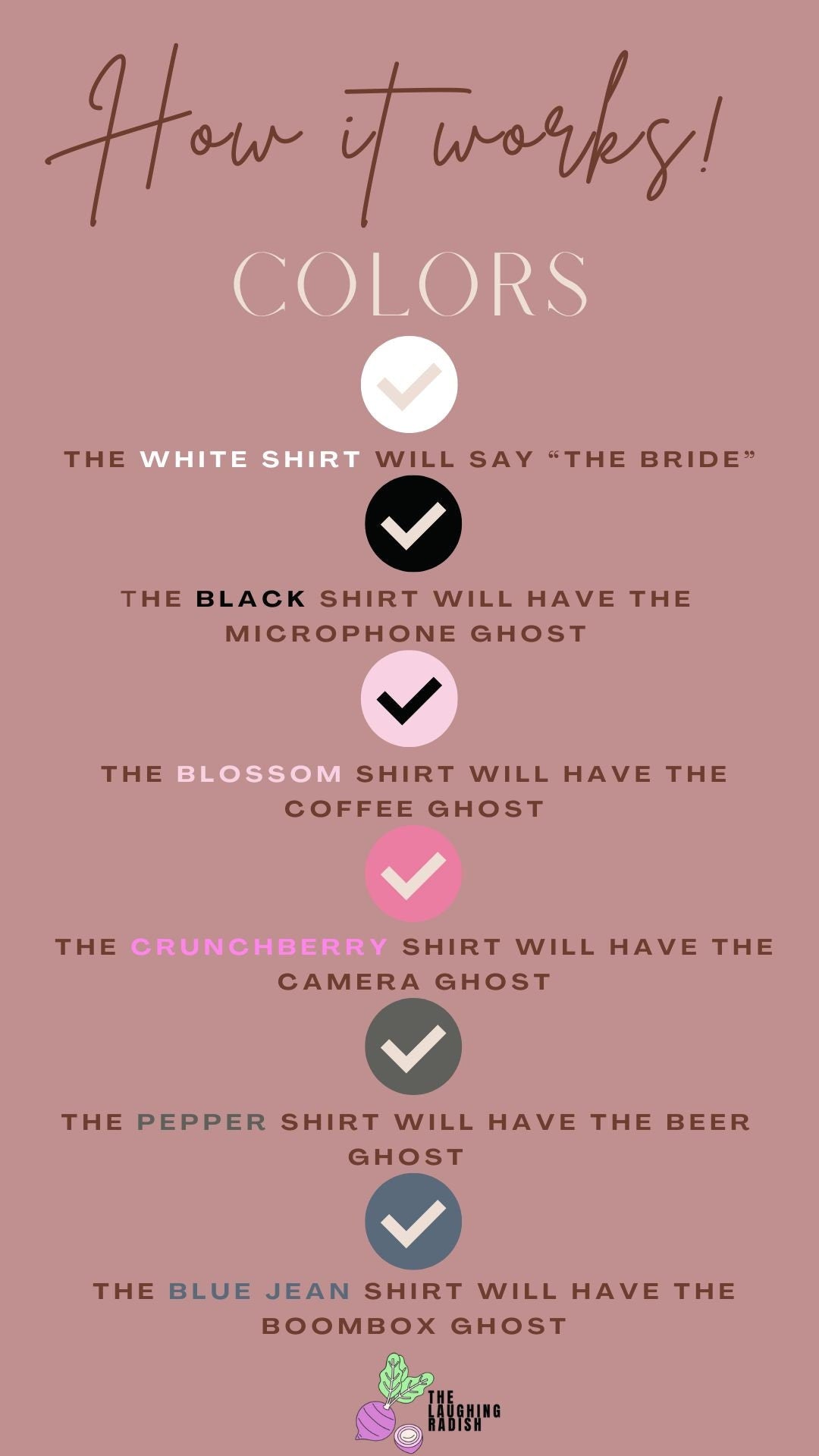 A color guide matching colors with shirt text options.