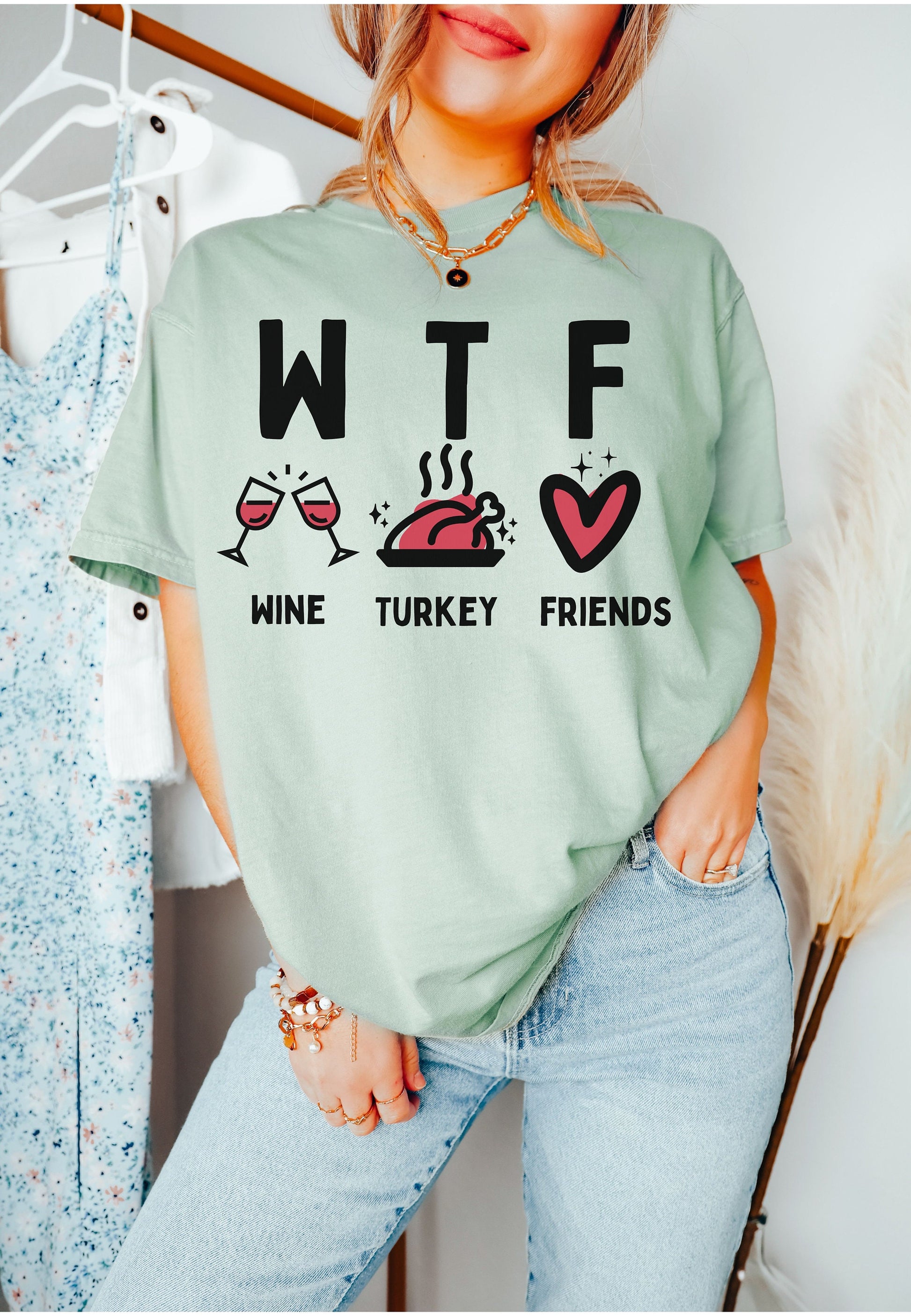 Comfort Colors Shirt, WTF Thanksgiving Shirt, Wine Turkey Friends, Thanksgiving Tee, Thanksgiving Food Shirt, Retro WTF Shirt