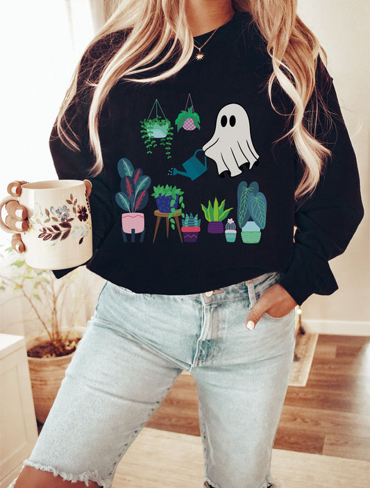 Ghost Watering Plants Sweatshirt, Halloween Plant Shirt, Plant Lover Gift, Autumn Plant Parent Sweater, Spooky Plants, Spooky Tee