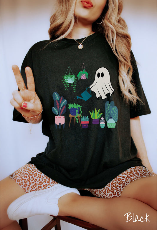 Comfort Colors Shirt, Ghost Watering Plants T-Shirt, Plant Parent Ghost, Halloween Plant Gift, Plant Lover Tee, Spooky Ghost and Plants