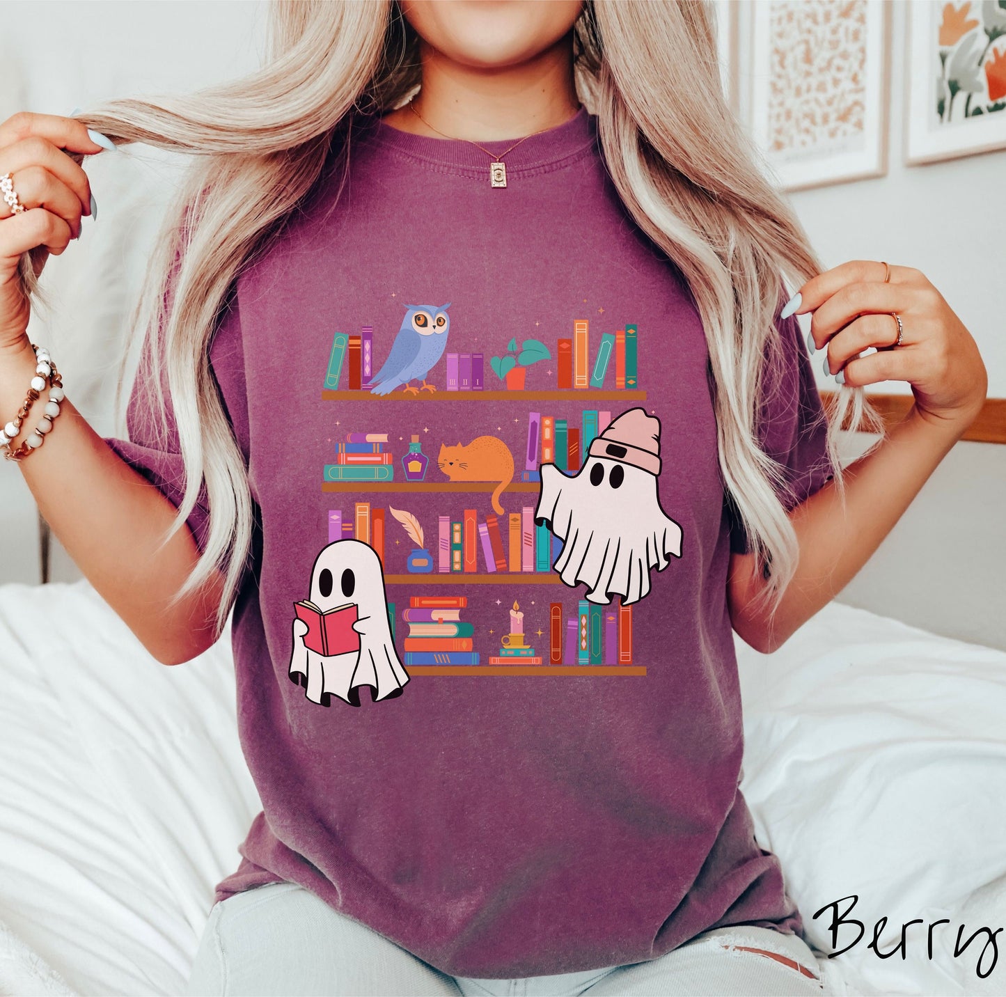 The Ghosts in the Library Comfort Colors T-shirt, Gift This Ghost Book Tee-shirt to Your Bookish Friends!