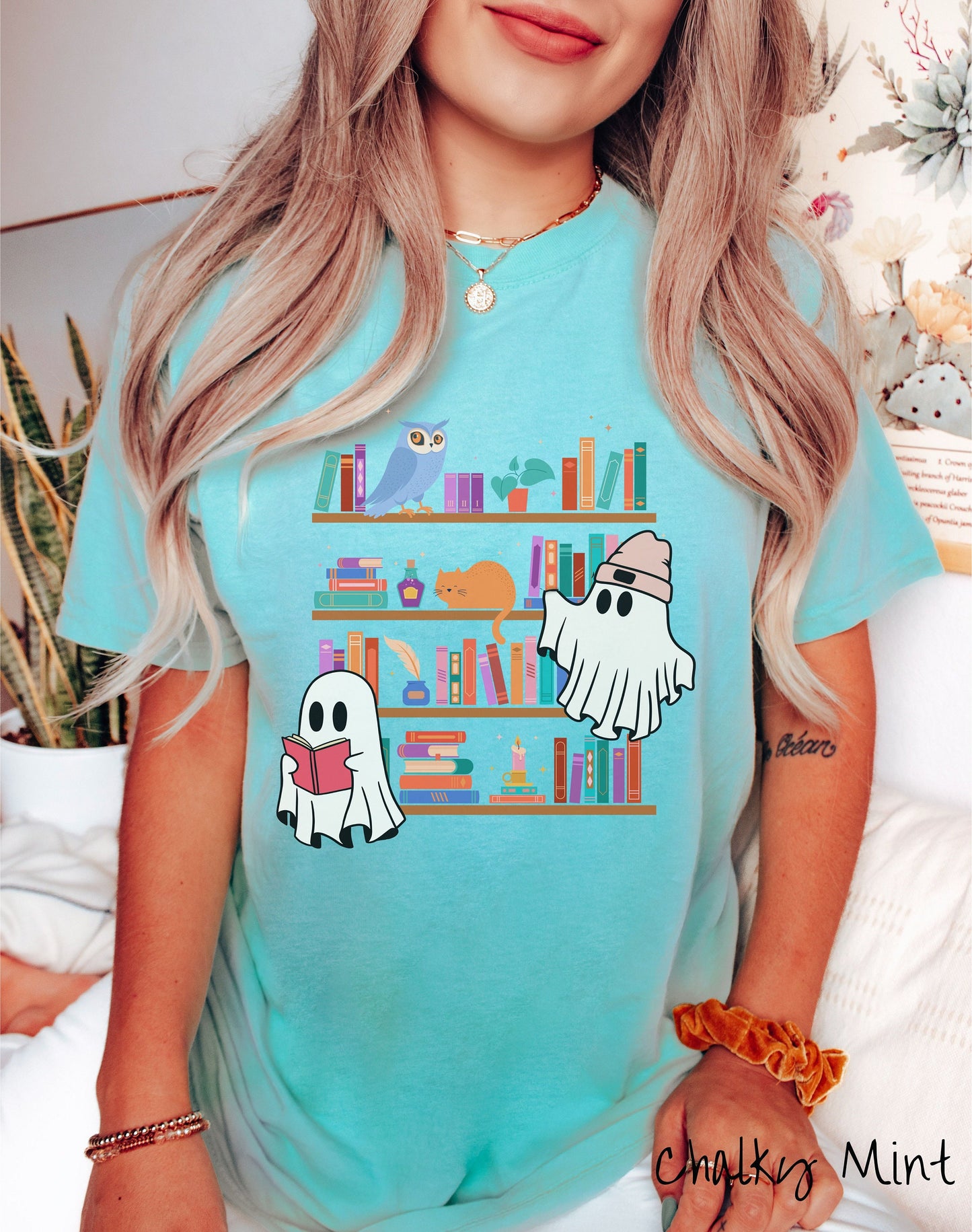 The Ghosts in the Library Comfort Colors T-shirt, Gift This Ghost Book Tee-shirt to Your Bookish Friends!