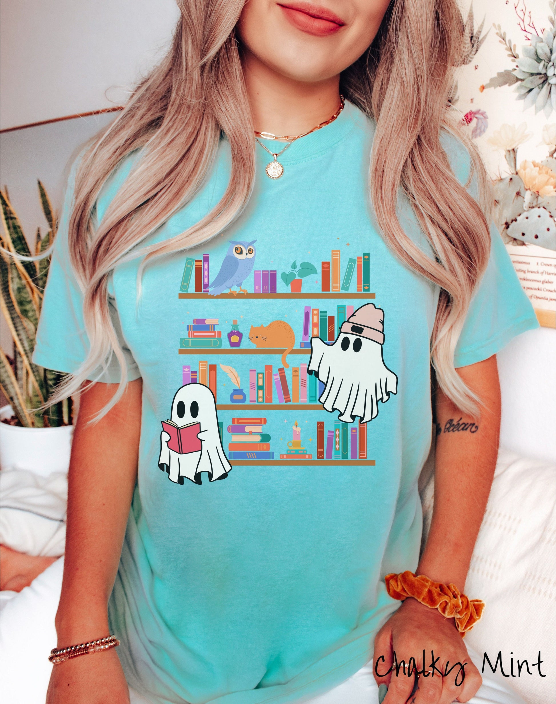 The Ghosts in the Library Comfort Colors T-shirt, Gift This Ghost Book Tee-shirt to Your Bookish Friends!