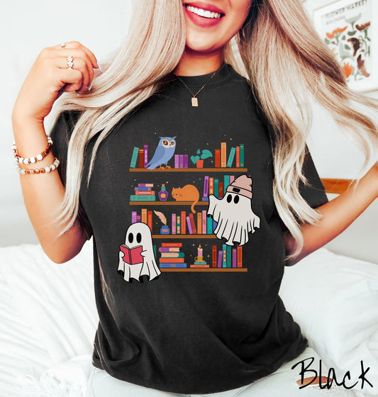 Comfort Colors Shirt, Ghosts in Library Shirt, Ghost Reading a Book, Ghost Book Tee, Bookish Spooky Gift, Ghost Halloween Shirt, Book Gift