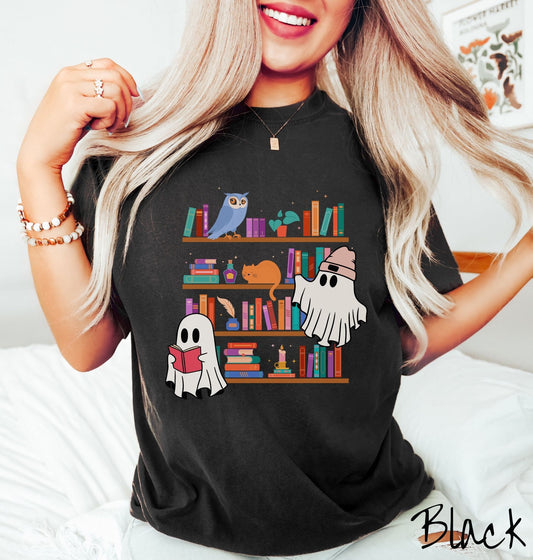 The Ghosts in the Library Comfort Colors T-shirt, Gift This Ghost Book Tee-shirt to Your Bookish Friends!