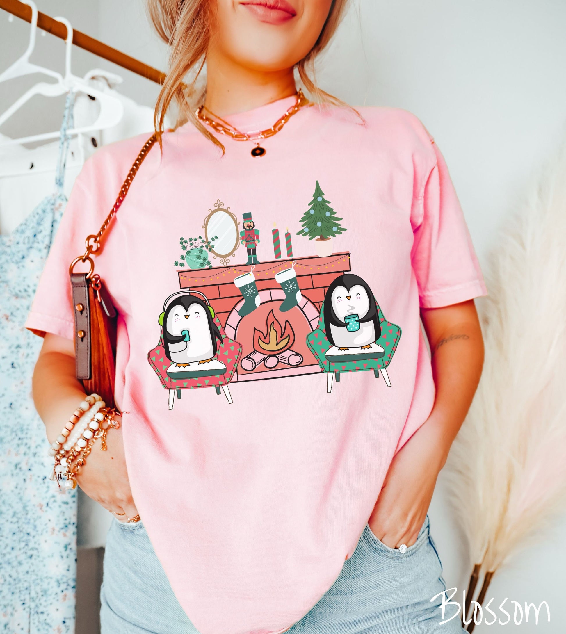 Comfort Colors Shirt, Christmas Penguins Tee, Cozy Fireplace, Christmas Coffee, Holiday Stockings, Cute Christmas, Cozy Christmas