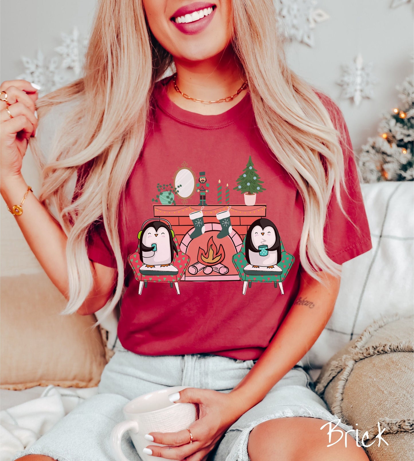 Comfort Colors Shirt, Christmas Penguins Tee, Cozy Fireplace, Christmas Coffee, Holiday Stockings, Cute Christmas, Cozy Christmas
